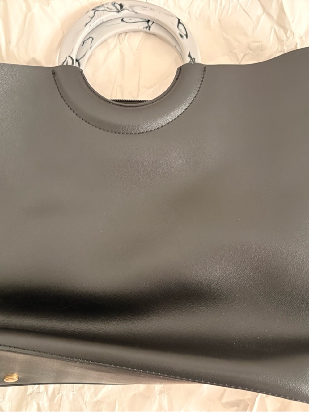 Women's Black Tote Bag with Marble Handle